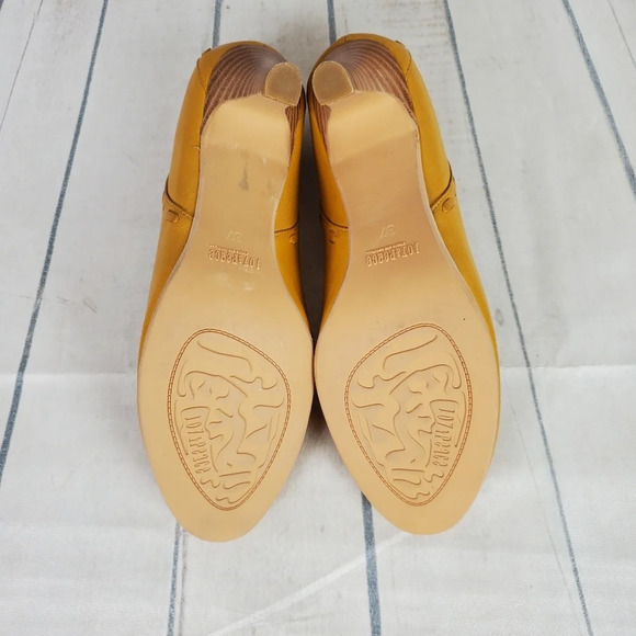 Joy & Peace Leather Heels Yellow Pumps Lattice Detail Stacked Heels Size 37 - Picture 12 of 13